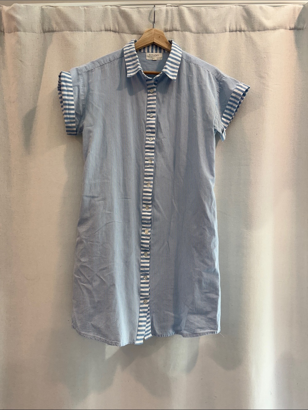 Women’s Sitano Light Blue Striped Short-Sleeve Shirt Dress